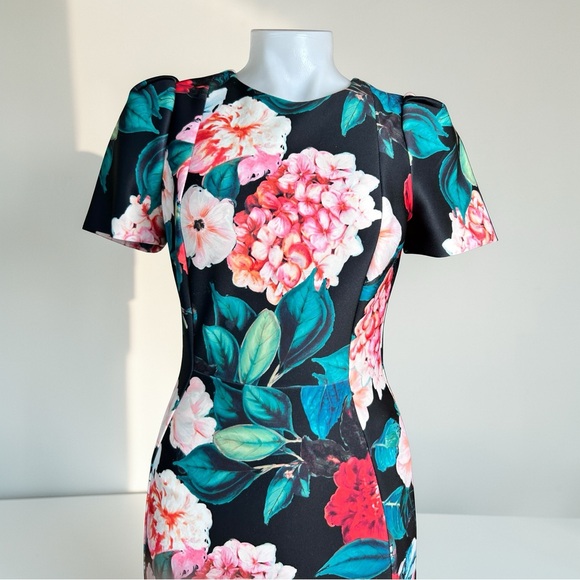 Calvin Klein Women Black Floral Sheath Dress Size 4 Knee Length - Picture 8 of 14